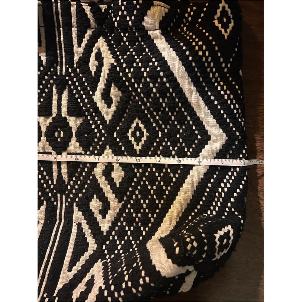 Festival LOFT Woven Tote Black Cream Geometric Boho Shoulder Bag Large Everyday - Picture 5 of 10